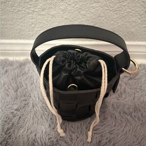 Elegant Black Woven Bucket Bag